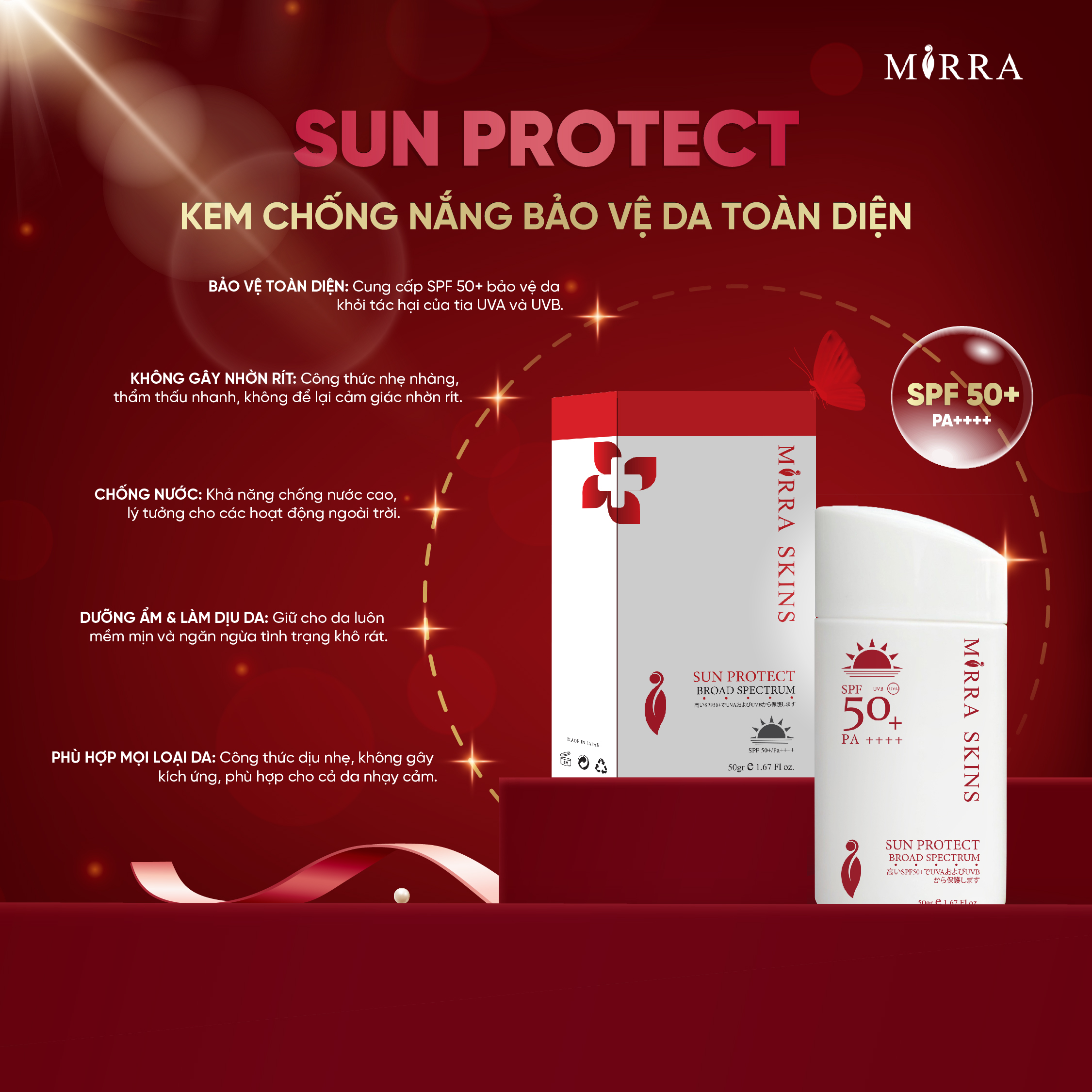 Sun Protect Chỉ số SPF 50+ Pa++++ Kem Chống Nắng Bảo Vệ Da Toàn Diện